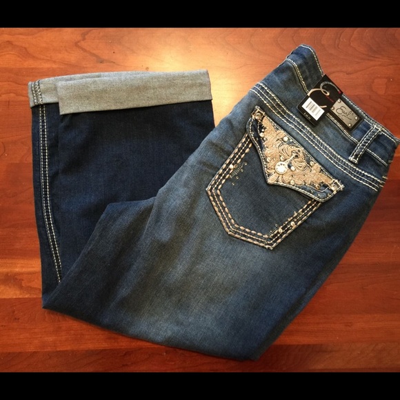 Earl Jean Bling Flap Western Scroll Capri Jeans 16 - Picture 4 of 7